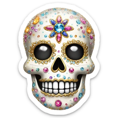 Realistic single isolated decorative sugar skull with sparkling diamonds and rhinestones  sticker