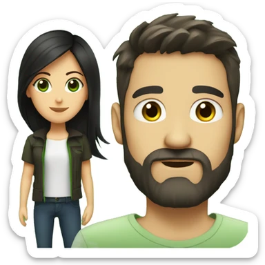 A dark-haired guy with a beard and a brunette girl with green eyes sticker