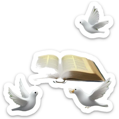 Holy Bible with a magical garden with fairies, doves, whimsical garden coming out from it  sticker