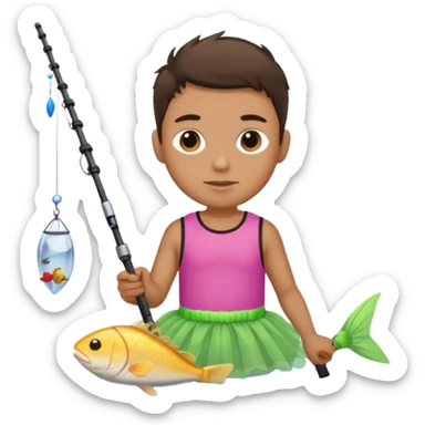 brunette male in a tutu fishing sticker