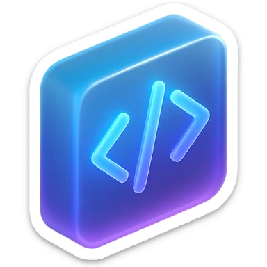 3d code icon with a fancy colorful gradient in blue and purple, matte glass style sticker