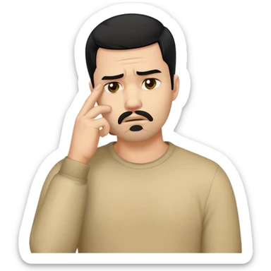 Facepalm emoji with disappointed expression, trimmed beard, medium-length black hair, short sides, hair forward sticker