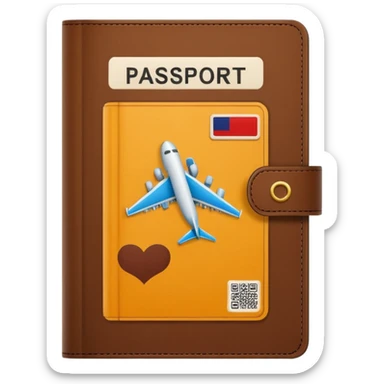 passport with visible airplane tickets, Apple emoji style, colors #173e12 and #c1a793, no text, minimalist sticker