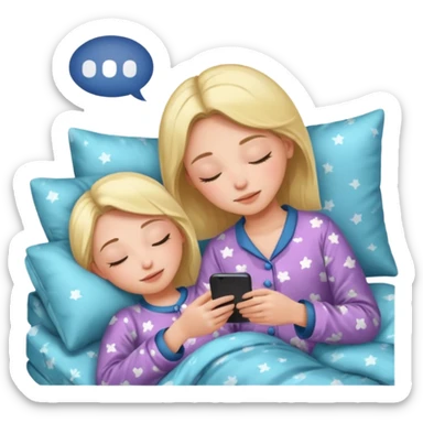 A girl sleeping and texting another girl and it slits both and they say good night bestie sticker