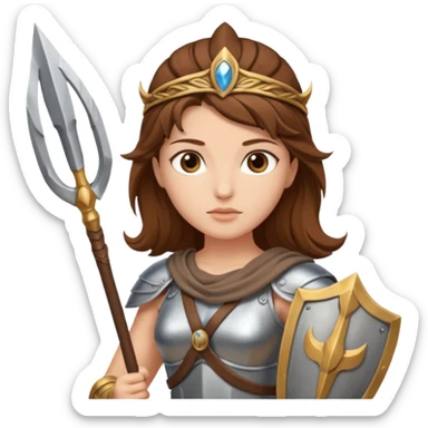 brown haired Athena the Greek goddess of disciplined, strategic warfare, calm, commanding figure leading with intelligence not force. wears light armour carries a spear, symbolising protection precise judgement. strategy, not aggression, embodying clarity, foresight and decisive action. sticker