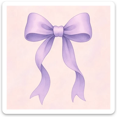 a stylized lavender bow with flowing ribbons and a soft pastel color sticker