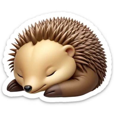Meme-Worthy Cute Sleeping Echidna Portrait Emoji, Head resting peacefully with a contented smile, showcasing a delightfully compact build and a luxuriously soft spiky fur, eyes shut in a serene, restful nap, Simplified yet hilariously adorable features, highly detailed, glowing with a soft, drowsy light, high shine, relaxed and utterly lovable, stylized with an air of playful laziness, bright and heartwarming, soft glowing outline, capturing the essence of a comically sleepy echidna, so meme‐worthy it feels like it could instantly become the next viral sensation of adorable slumber! sticker
