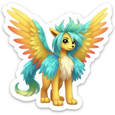 Anthro Sona Cool Edgy Cute Colorful Shy Winged Shiny Fakemon-Fantasy-Creature With Long Hair-Mane Full Body sticker