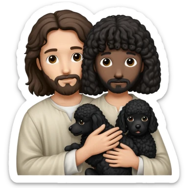 Jesus holding a black poodle  sticker