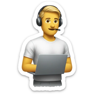 man with laptop headphones phone only upper part of body  sticker