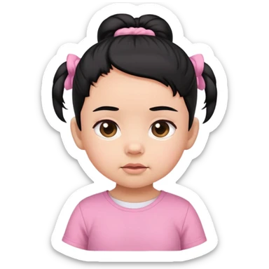 baby black hair tied on both 2 sides, pink shirt sticker