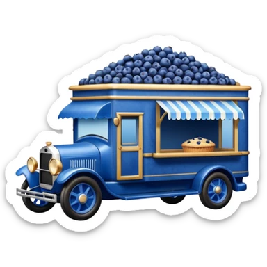shiny crushed-dark-blue crystal-bodied frozen blueberry muffin pie 1912 antique long-wheelbase cab over durable-looking low rider moving truck food truck  sticker