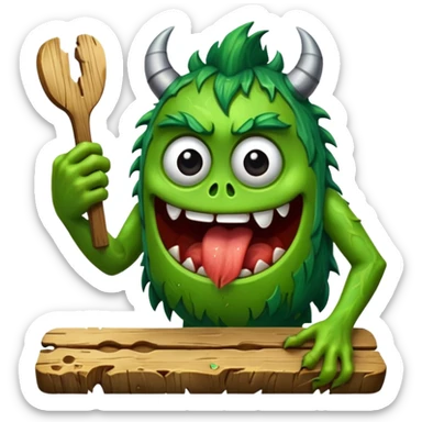funny monster eating a wooden plank sticker