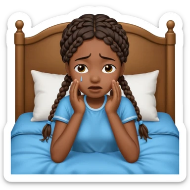 Black girl with braids in a big king size bed by herself crying sticker