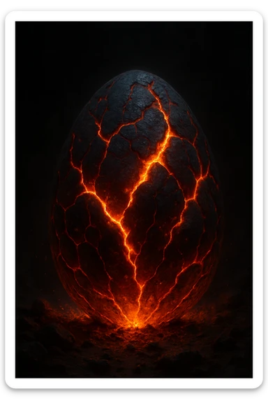 a lava egg with glowing cracks, molten rock texture, dramatic lighting sticker