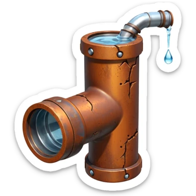 3D render of a cracked pipe with water dripping from it, Pixar-style, clean and realistic, soft reflections, isolated on white background, professional and colorful

 sticker