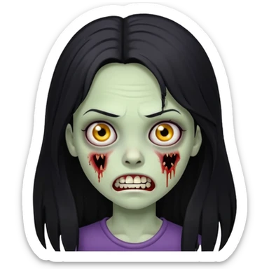 girl zombie with black long hair with teeth and serious face sticker