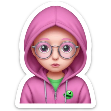 Aliens Pink, hoodie, cute big eyes, glass sticker