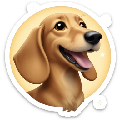 Blonde, long-haired, dachshund howling to a crescent moon sticker