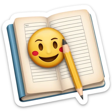 Create a detailed emoji representing the process of writing texts for comic books. The design should feature a large, open comic book with vintage comic strips visible on its pages. A pencil should be shown writing text on one of the comic panels, but without a hand. The pencil should appear as though it is actively creating the dialogue or narration. Use a classic color palette with muted tones for the comic book and brighter accents on the pencil to draw attention to the writing process. Do not include any emojis or smiley faces. Make the background transparent. sticker