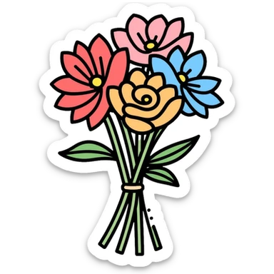 bouquet of flowers with various colorful flowers tied together sticker