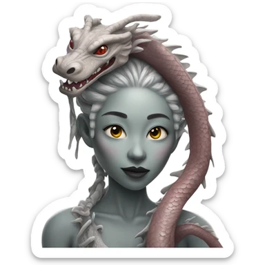 Photo realistic, alien female gray, kissing and embracing china dragon sticker