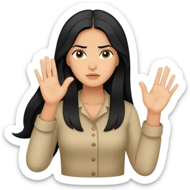 Hispanic woman with long hair, determined, one hand out motioning to stop sticker