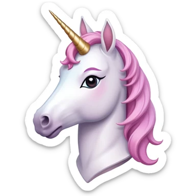 anthropomorphised female unicorn ballerina, horse-like unicorn face with muzzle, mane, ears, prominent horn, head and shoulders, standard pose sticker