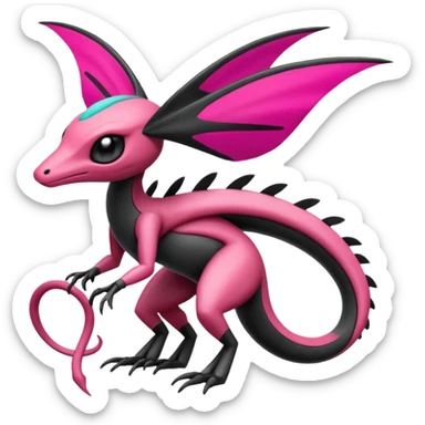 Magenta, black and white Meloetta-Flygon-Gorebyss-Salandit-Pokémon-Fakémon-creature-fusion-hybrid sticker