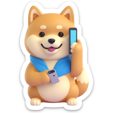 shiba inu holding a phone sticker