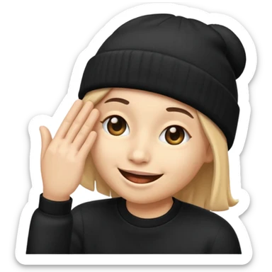 Emoji with black beanie hat pulled down over eyes sticker