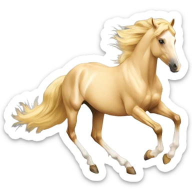 Yellow palomino horse with long flowing mane galloping with prosthetic leg, slender horse, solid yellow horse, running, galloping with prosthetic leg, pretty horse, horse with piebald foal sticker