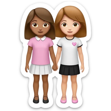 cientificas con blusa rosa y bata blanca felices, una chica con pelo marrón y otra chica un poco mas pequeña como una niña con pelo negro, deben tener la piel un poco bronceadas sticker