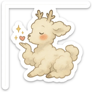 vanilla-colored cloud doe blowing a kiss with sparkles and rosy cheeks, soft Ghibli style sticker
