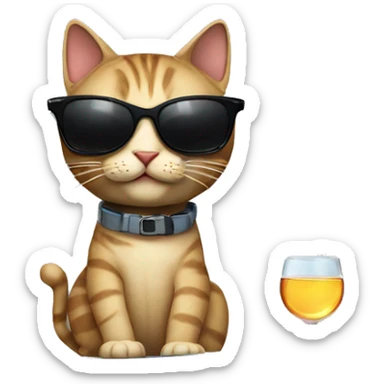 Cat with sunglasses on a yacht with a bottle of vodka sticker