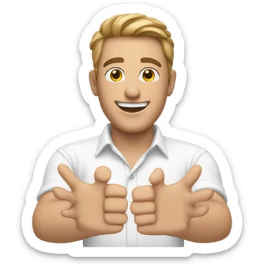 happy guy in white shirt with 4 hands sticker