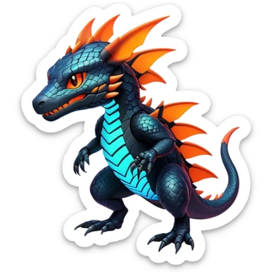 Modern Futuristic Scaly Iridescent Neon-glowing  Cyber-Salandit-Litten-Hybrid (Full body) sticker