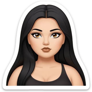 plus size, long straight hair, baddie,pretty, makeup, black eyeliner, long hair sticker