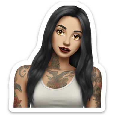 Caucasian Hyper realistic long dark hair and tattoos big lips sticker