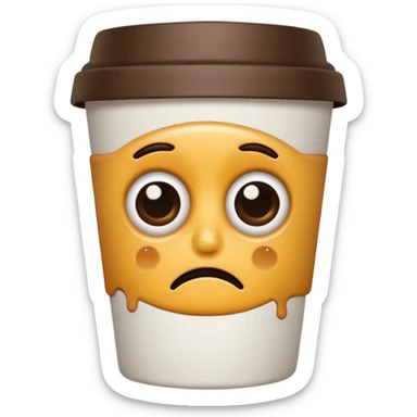 Create an emoji of a coffee cup ☕ with dark circles under its eyes, looking more tired than the drinker. sticker