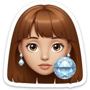 i want an emoji of a girl, with brown bangs and long hair and a diamond ball piercing on the nose sticker