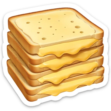 realistic croque-monsieur cheese slices, one or two, thin, square, pale yellow, smooth glossy, rounded corners, supple, melt-friendly, slight layering or curl, no packaging, bread, plate, or faces, clean 3D, soft lighting, transparent background, emoji scale sticker