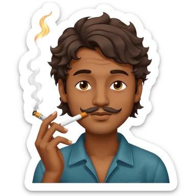 Indian brown guy with side fade wavy hair style, smoking cigarette sticker