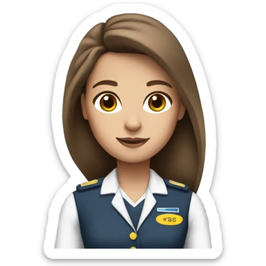 Stewardess with long brown hair and brown eyes  sticker