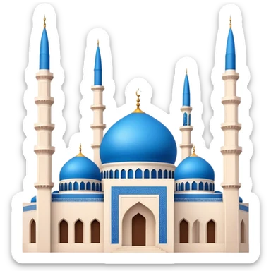 Realistic Mohammad Al-Amin Mosque Landmark Emoji, highlighting its striking blue dome, tall minarets, and elegant Arabic calligraphy. sticker