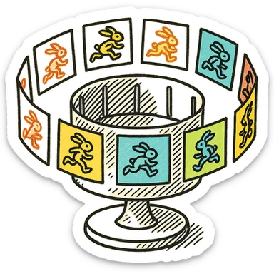 Make the zoetrope with vibrant, colorful animation frames around it, in the style of hand drawn icon with no fill sticker