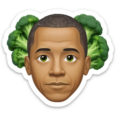Barack Obama headshot, but he is made of broccoli sticker