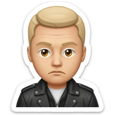 Russian 1990s gangster emoji, leather jacket,, serious face, cartoon style sticker