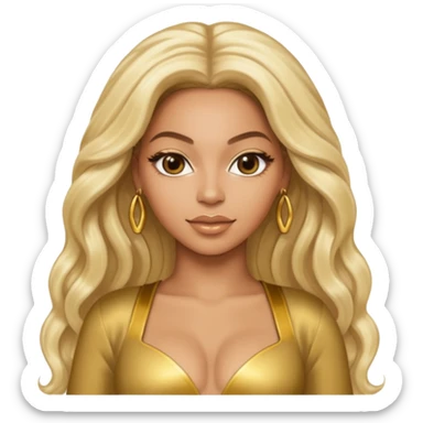 Beyonce long platinum blonde hair, gold outfit sticker