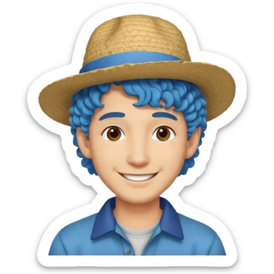 mid blue haired man curly hair and big earrings and and hat wearing sticker
